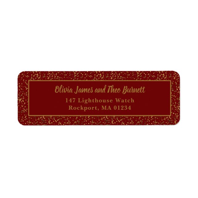 Étiquette Élégant Burgundy Red Gold Adresse de retour Label (Devant)