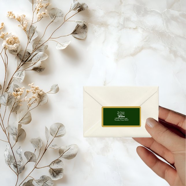 Étiquette Elégant cadre de script or sur vert Adresse de ret (Créateur téléchargé)