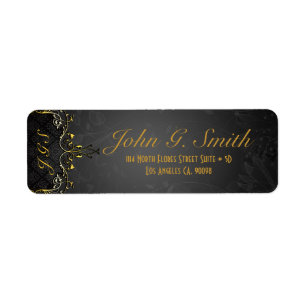 Étiquette Elégant cadre Floral Vintage Noir & Or
