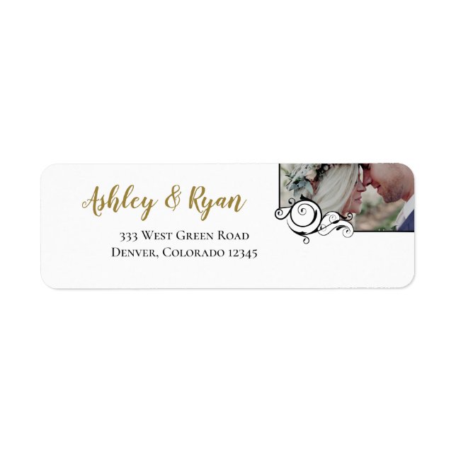 Étiquette Elegant Calligraphy Photo Wedding Address  (Devant)