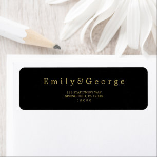 Étiquette Elegant Chic Black And Gold Mariage Adresse de ret
