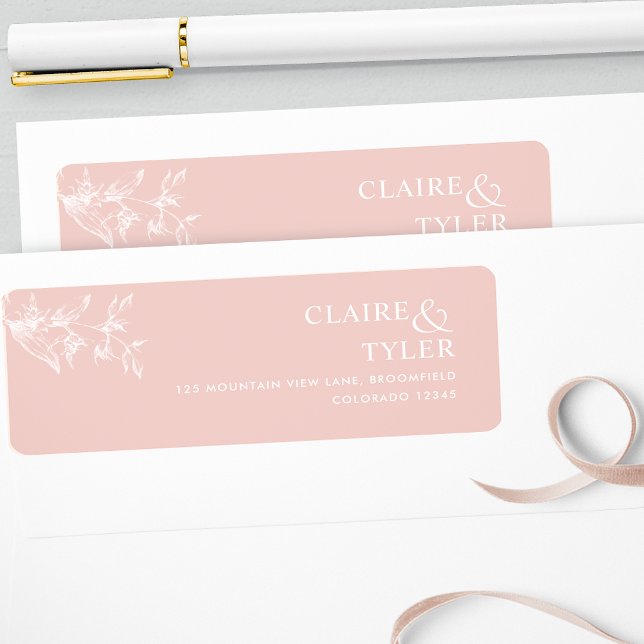 Étiquette Elegant Chic Blush Mariage rose Adresse de retour (Créateur téléchargé)