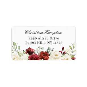 Étiquette Élégant Chic Bourgogne Rouge Blanc Ivory Floral