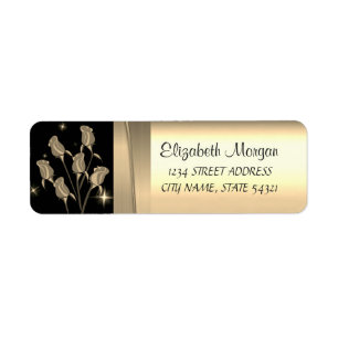 Étiquette Elégant Chic Luxe, Faux Gold, Noir, Rose