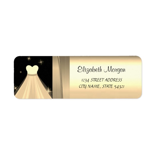 Étiquette Élégant  Chic Luxe ,Faux Or, Robe (Devant)