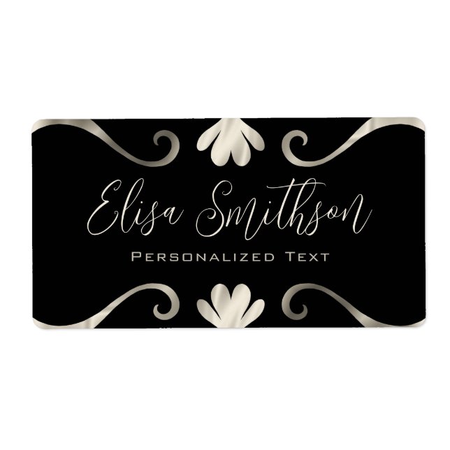 Étiquette Élégant Chic Luxe Feminine Black & Silver (Devant)