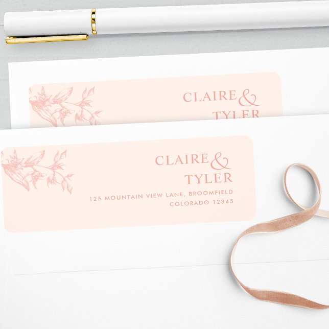Étiquette Elegant Chic Peach Mariage Adresse de retour (Créateur téléchargé)