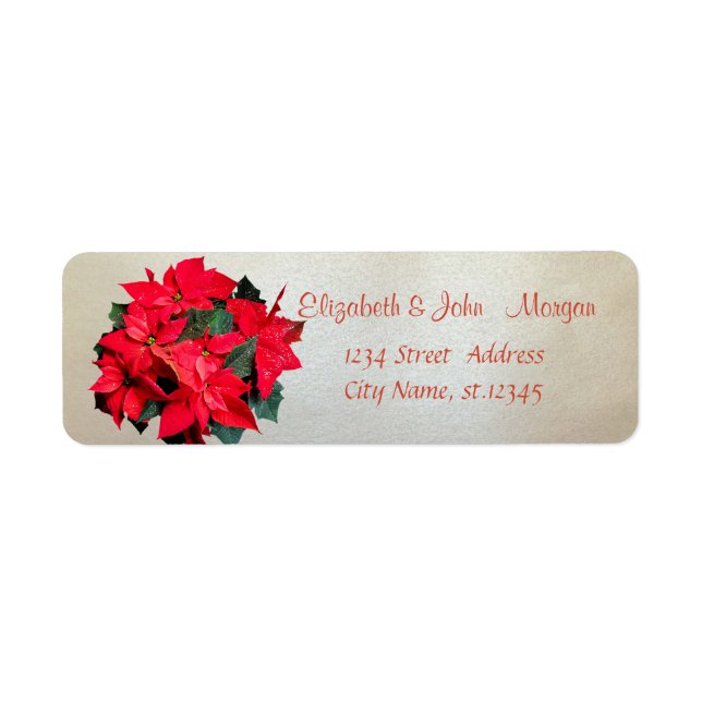 Étiquette Élégant, chic, poinsettia de Noël (Devant)
