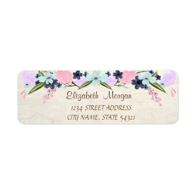 Étiquette Elegant Chic Romantic, Flowers Address Label (Devant)