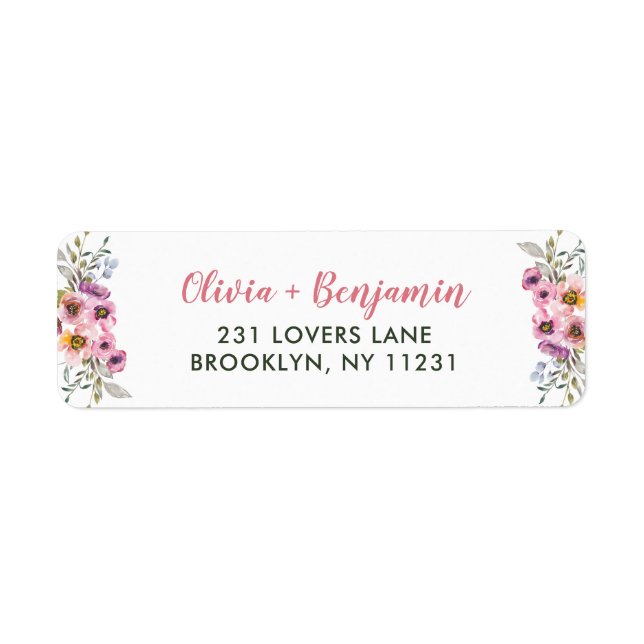 Étiquette Élégant Chic Rose violet Aquarelle Florale Script (Devant)