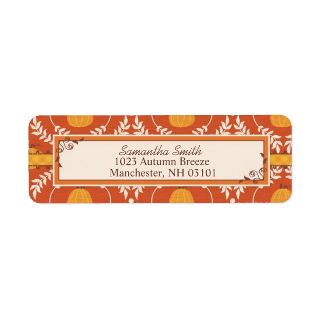 Étiquette Élégant Citrouille Damask Imprimer pour Thanksgivi (Devant)