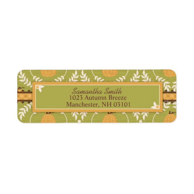 Étiquette Élégant Citrouille Damask Imprimer pour Thanksgivi (Devant)