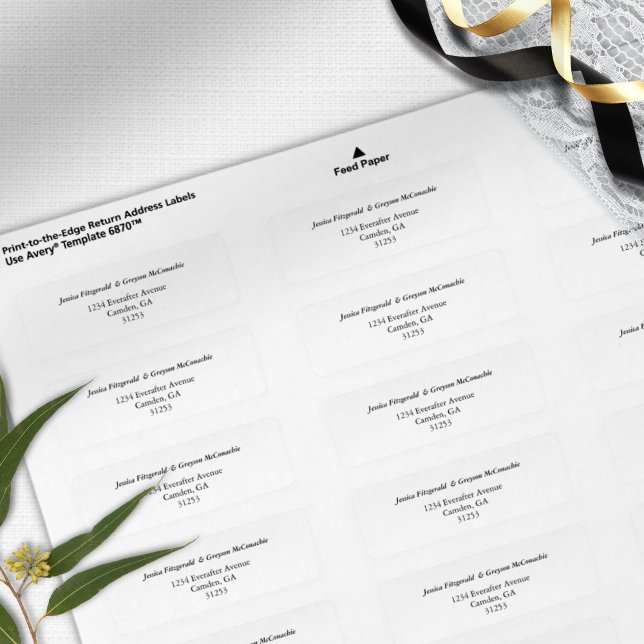 Étiquette Élégant Classic Black and White Mariage Adresse (Créateur téléchargé)