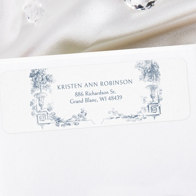 Étiquette Élégant classique Dusty Bleu Français Floral (Créateur téléchargé)