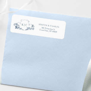 Étiquette Élégant classique Dusty Bleu Français Floral Crest