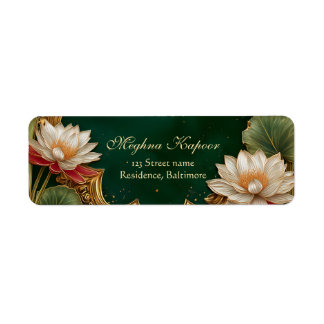Étiquette Élégant Classy Gold Lotus Mariage indien Green