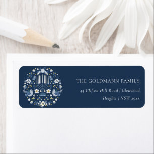 Étiquette Elegant Classy Navy Blue Hanoukka Floral Adresse