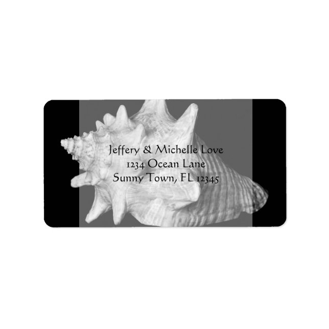 Étiquette Elegant Conch Shell Beach Black and White Adresse (Devant)