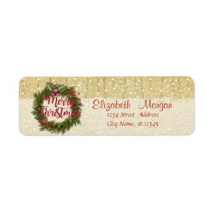 Étiquette Élégant, Couronne de Noël, Glitterie d'or