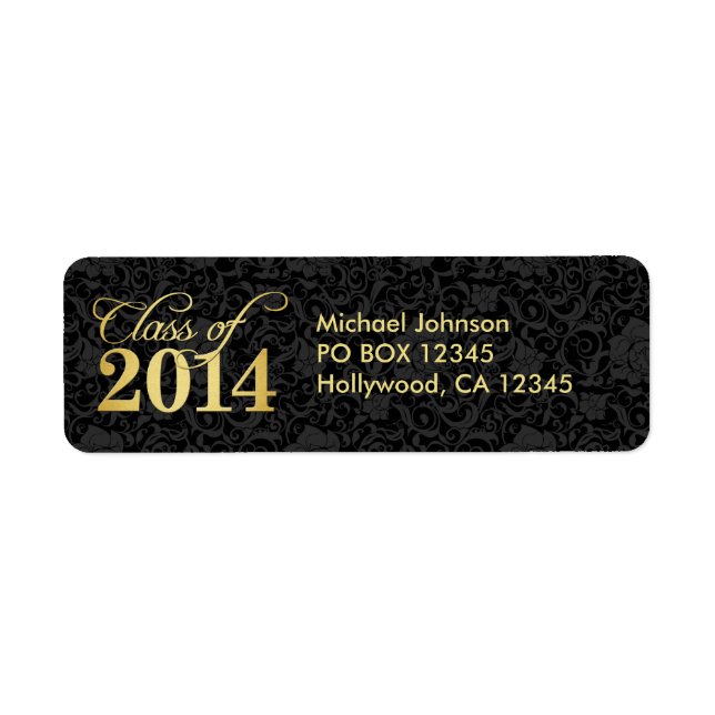 Étiquette Elégant damas floral noir et Gold Class de 2014 (Devant)