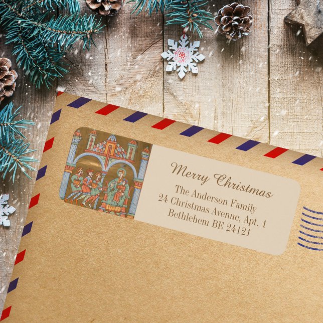 Étiquette Elégant de l'or religieux Joyeux Noël Epiphanie (Gold Elegant Religious Catholic Christian Merry Christmas Epiphany Holiday Return Address Label)