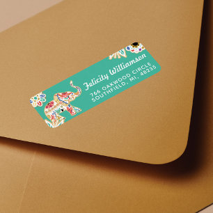 Étiquette Elégant décor floral orné éléphant design