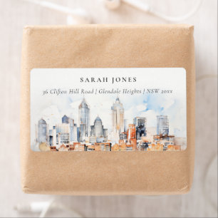 Étiquette Elegant Denver Colorado Skyline Watercolor Adresse