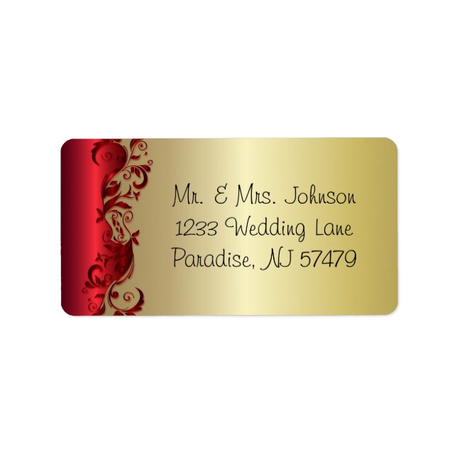 Étiquette Elégant design Mariage rouge et or (Devant)
