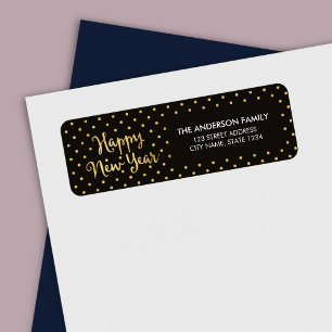 Étiquette Elégant Dots Faux Gold Bonne année Adresse