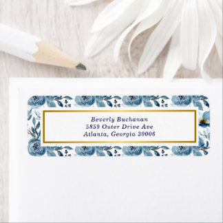 Étiquette Elégant Dusty Blue Rose Gold Accent Adresse de ret