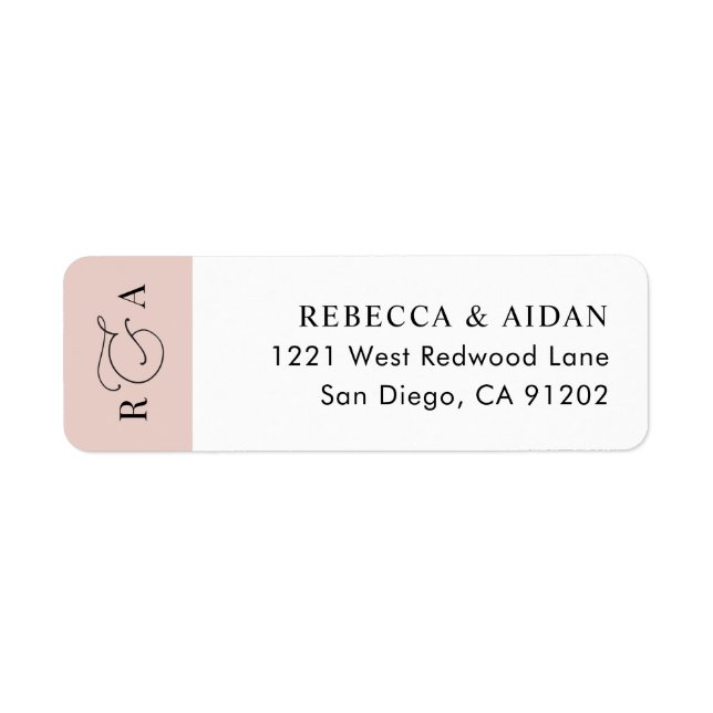 Étiquette Elegant Dusty Rose Monogram Mariage Adresse de ret (Devant)