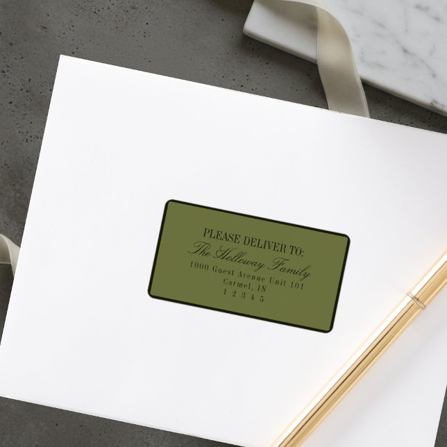 Étiquette Élégant écriture vert foncé mariage formel (Elegant Script Dark Green Formal Wedding Label)