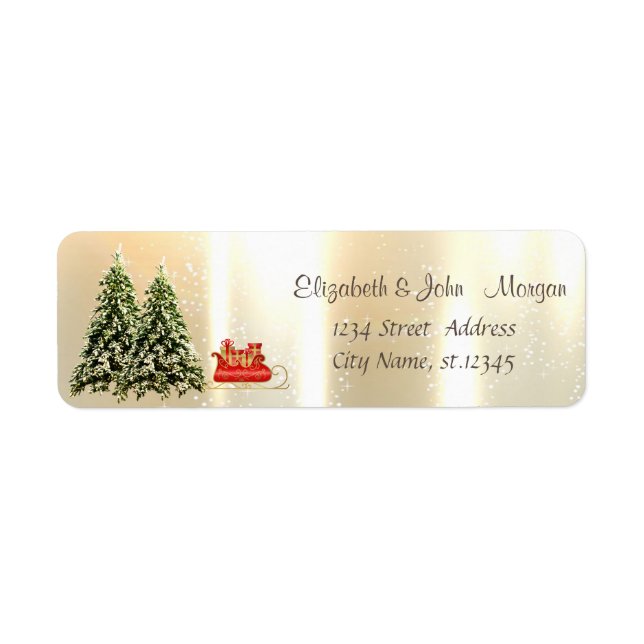 Étiquette Élégant, Élégant Pine Trees, Sleigh De Noël (Devant)