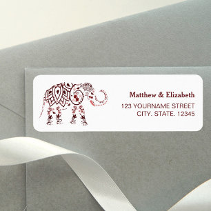 Étiquette Élégant éléphant indien mariage bordeaux