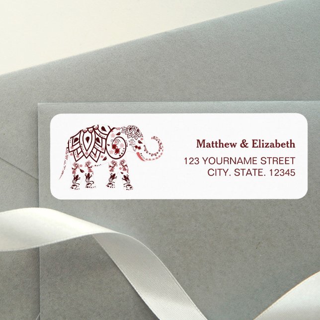 Étiquette Élégant éléphant indien mariage bordeaux (Créateur téléchargé)