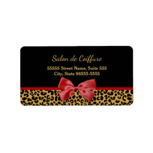 Étiquette Élégant Empreinte de léopard Or Avec Coiffeur Roug