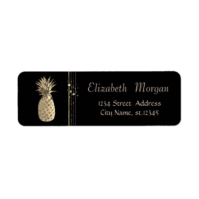 Étiquette Élégant et stylé, Ananas noir et or (Devant)