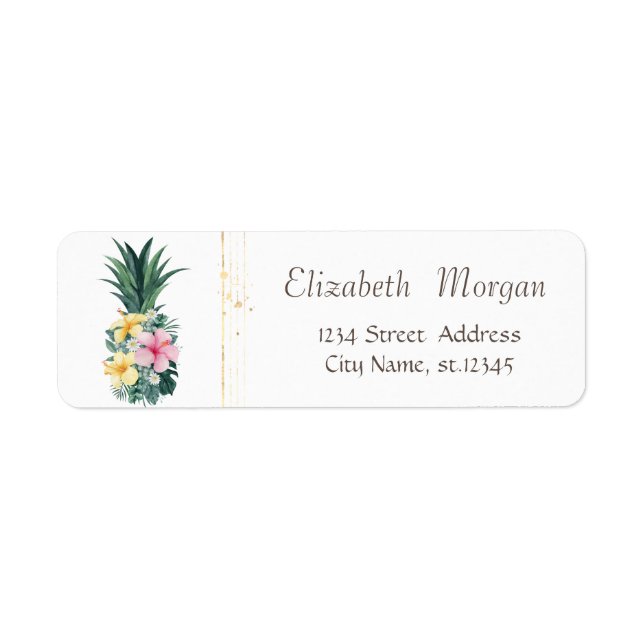 Étiquette Élégant et stylé, Fleurs de Ananas Blanc (Devant)