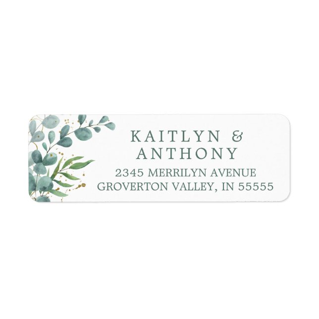 Étiquette Elegant Eucalyptus Greenery Gold Return Address (Devant)