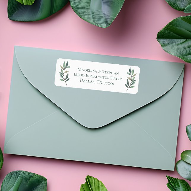 Étiquette Elegant Eucalyptus Leaf Botanique Adresse de retou (Créateur téléchargé)
