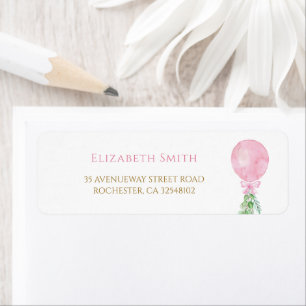 Étiquette Elegant Eucalyptus Pink Balloon Adresse de retour