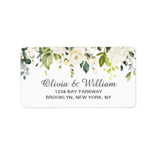 Étiquette Elegant Eucalyptus White Roses Adresse de retour