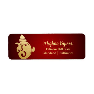 Étiquette Élégant Faux Gold Foil Ganapati Indian God Red