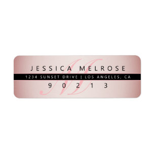 Étiquette Elegant Faux Rose Gold & Monogram Adresse de retou