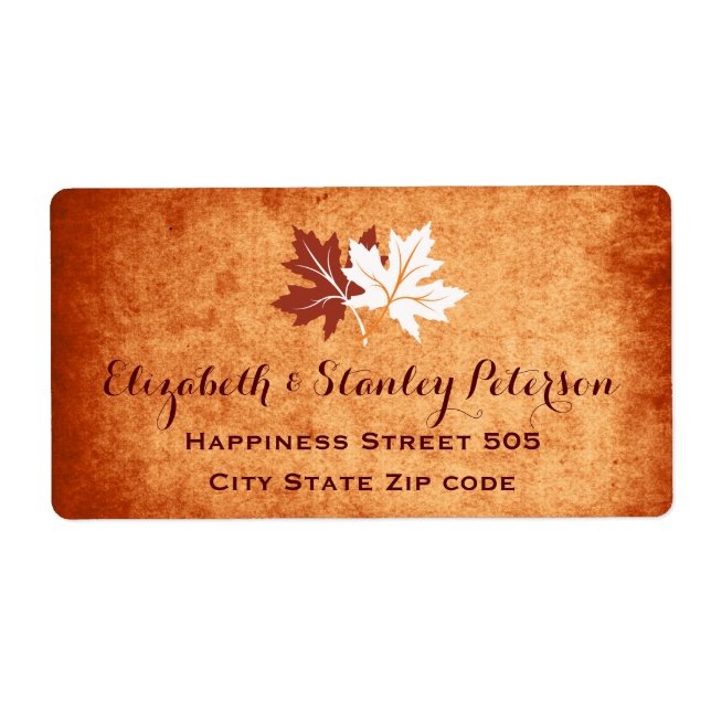 Étiquette Élégant feuille d'érable mariage de automne orange (Devant)
