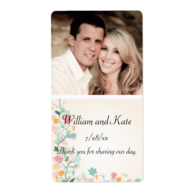 Étiquette Élégant, fleurs printanières, vin de mariage, pers (Devant)