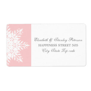 Étiquette Élégant flocon rose, mariage d'hiver blanc