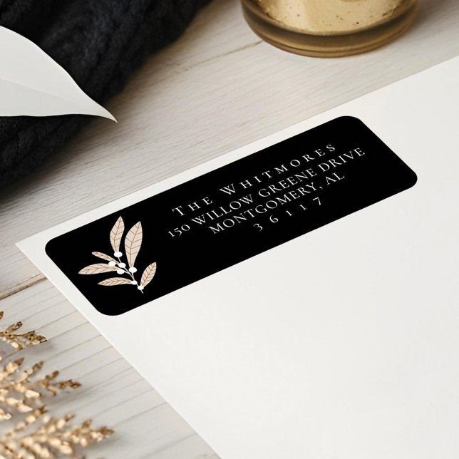 Étiquette Elégant Floral Blanc Cranberry Design (Elegant Modern Floral White Cranberry Leaf Design Label)