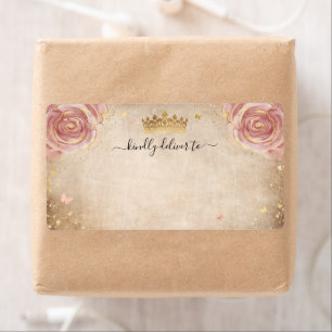 Étiquette Elégant Floral Blush Rose Gold Crown Livraison