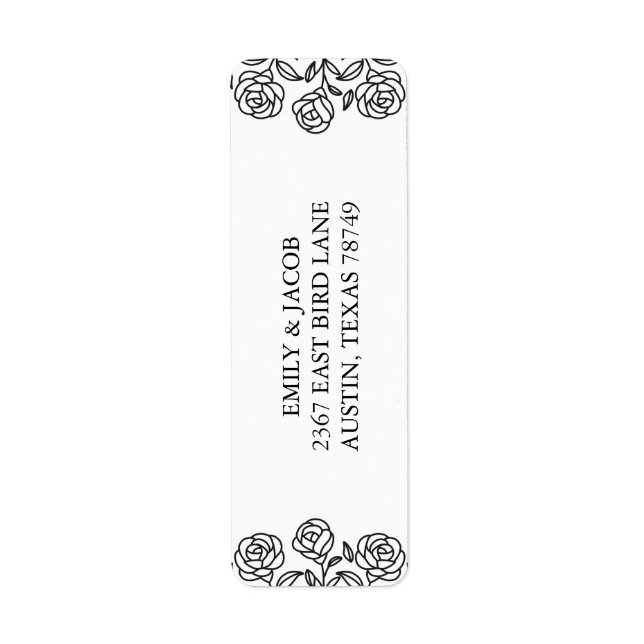 Étiquette Elegant Floral Rose Black & White Minimalist (Devant)